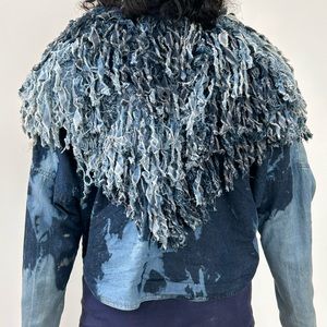 Vintage 90s Denim Frayed Bleach Dyed Dolman Fit Shag Statement Jacket